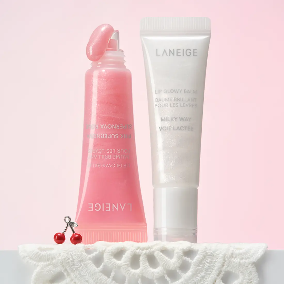 LANEIGE Lip Glowy Balm (Milky Way/Pink Supernova) 10g with decorative elements