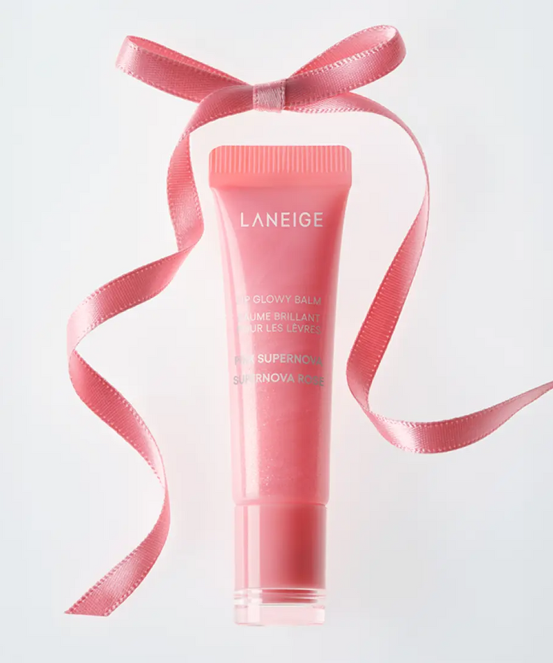 LANEIGE Lip Glowy Balm (Milky Way/Pink Supernova) 10g tube with pink ribbon