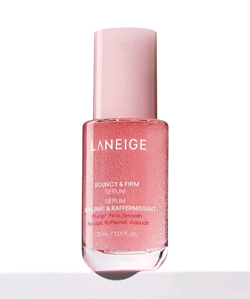 LANEIGE NEW Bouncy & Firm Serum 30ml bottle with pink packaging, enhancing skin firmness and bounce.