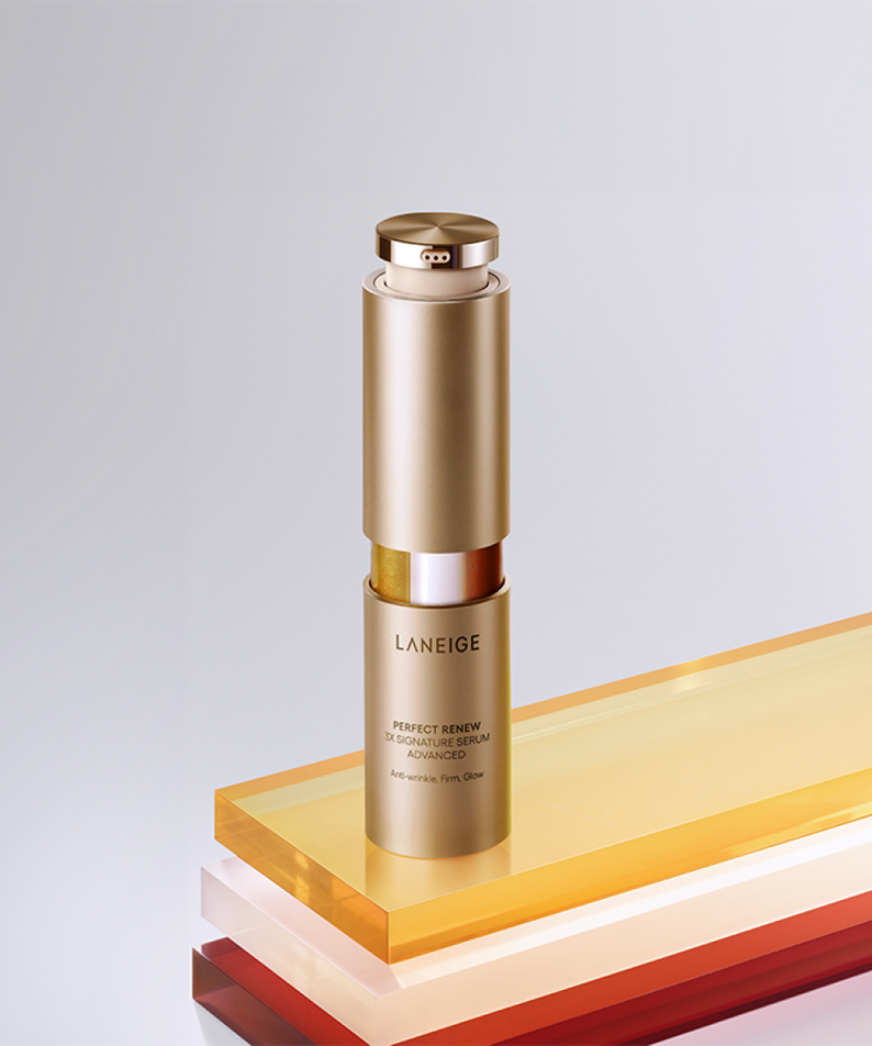 LANEIGE NEW Perfect Renew 3X Serum Advanced Planning Set 40ml bottle on display.