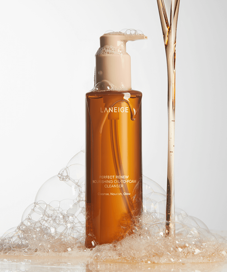 LANEIGE Perfect Renew Nourishing Oil To Foam Cleanser 200ml bottle with bubbles