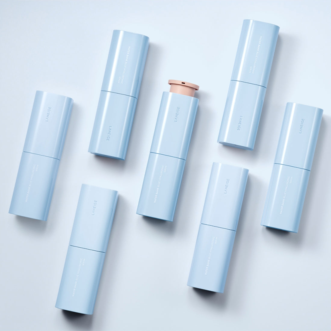 LANEIGE Water Bank Blue Hyaluronic Serum 50ml bottles arranged on a white background