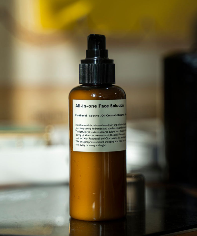 LAZY SOCIETY All-in-One Face Solution 150g bottle on tabletop, Korean men’s skincare for gentlemen by Gentleman Korea