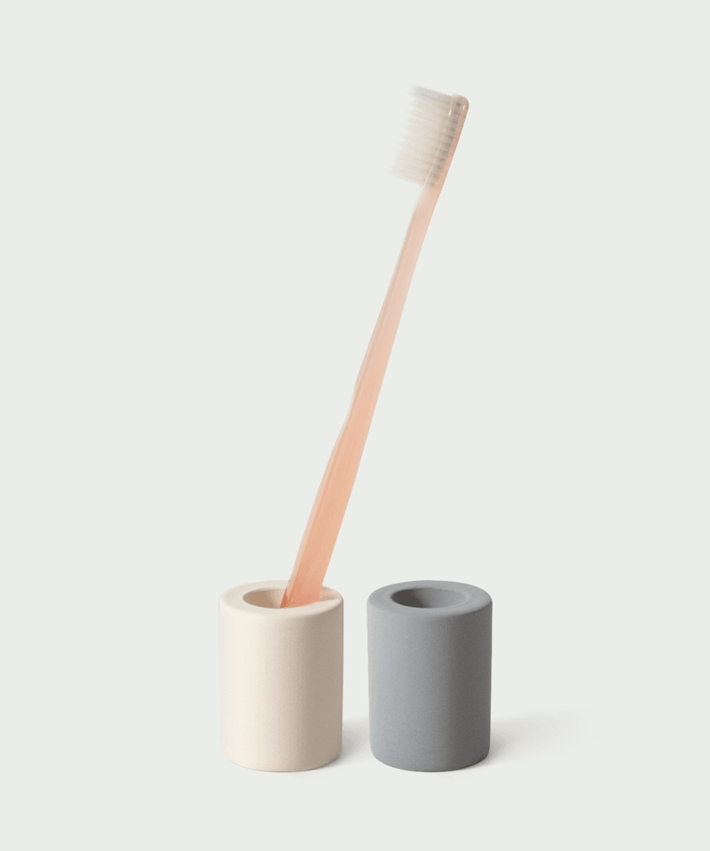 LAZY SOCIETY Diatomaceous Earth Mini Holder with beige and gray mini toothbrush holders, minimalist Gentleman Korea skincare accessory for men