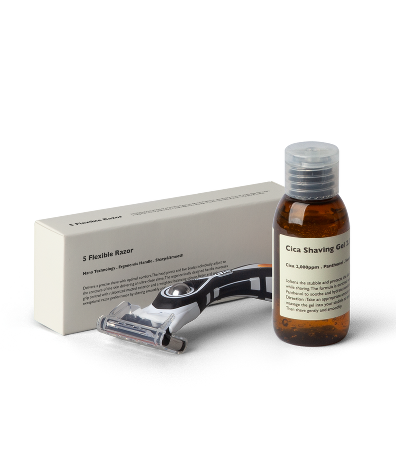 LAZY SOCIETY Experience Lit Set grooming kit for men by Gentleman Korea showing razor and shaving gel