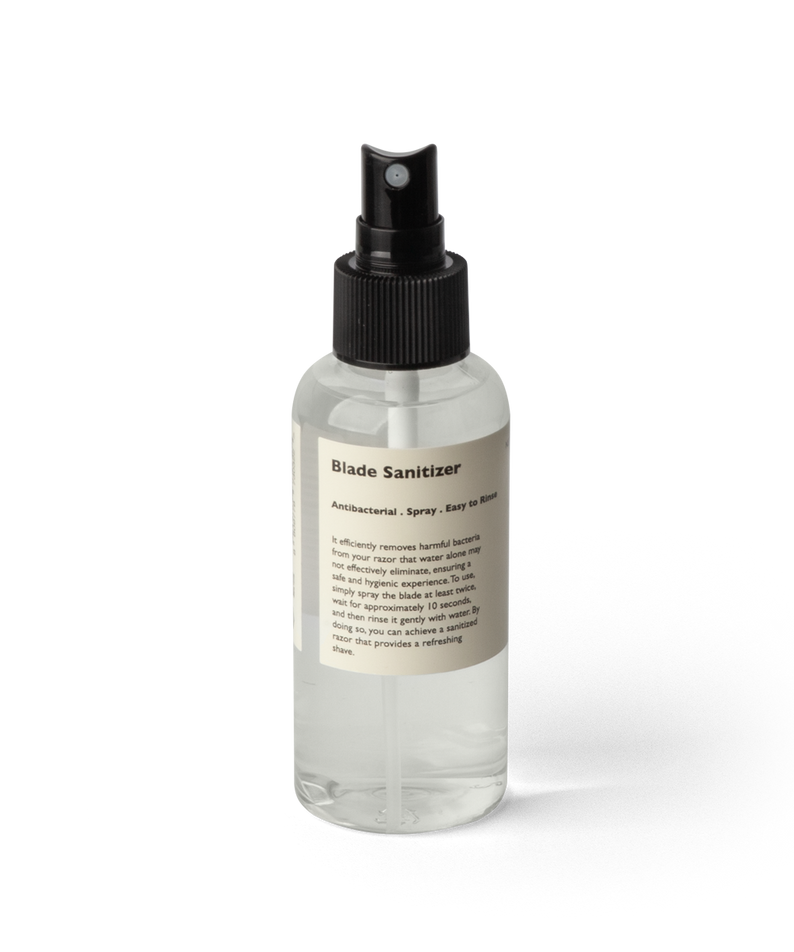 LAZY SOCIETY Razor Blade Sanitizer 120ml clear spray bottle product shot for Gentleman Korea, men’s razor blade sanitizer