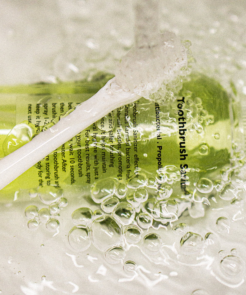 LAZY SOCIETY Toothbrush Sanitizer 100ml green bottle with toothbrush in water bubbles – Gentleman Korea Korean skincare for men