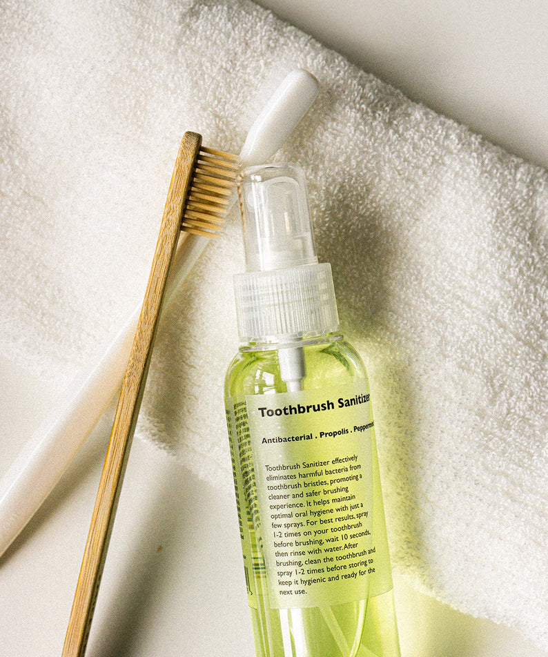 LAZY SOCIETY Toothbrush Sanitizer 100ml - Gentleman Korea travel-size oral care spray for men, antibacterial toothbrush sanitizer bottle with bamboo toothbrush