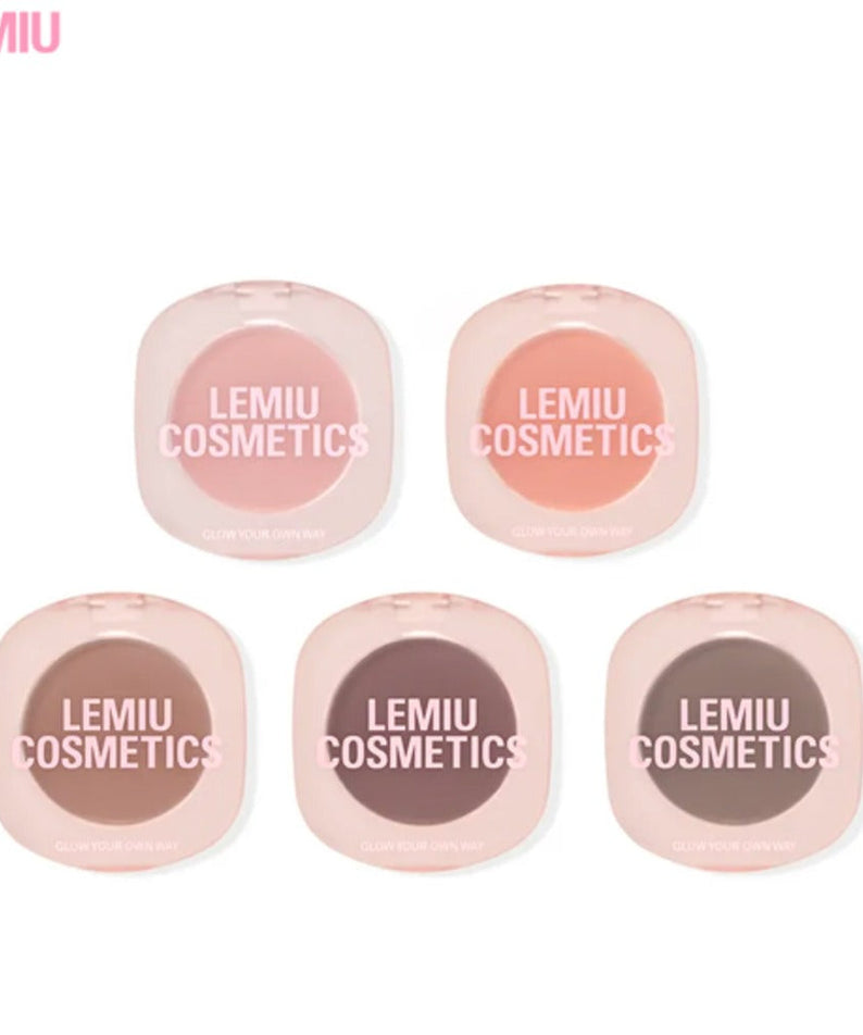 Five shades of LEMIU Eye To Cheek makeup product, featuring versatile colors from LEMIU Cosmetics for eyes and cheeks.