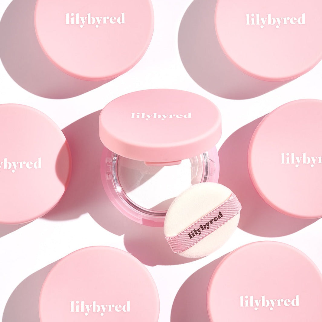 LILYBYRED Sebum Lock Pact packaging and applicator on light background.
