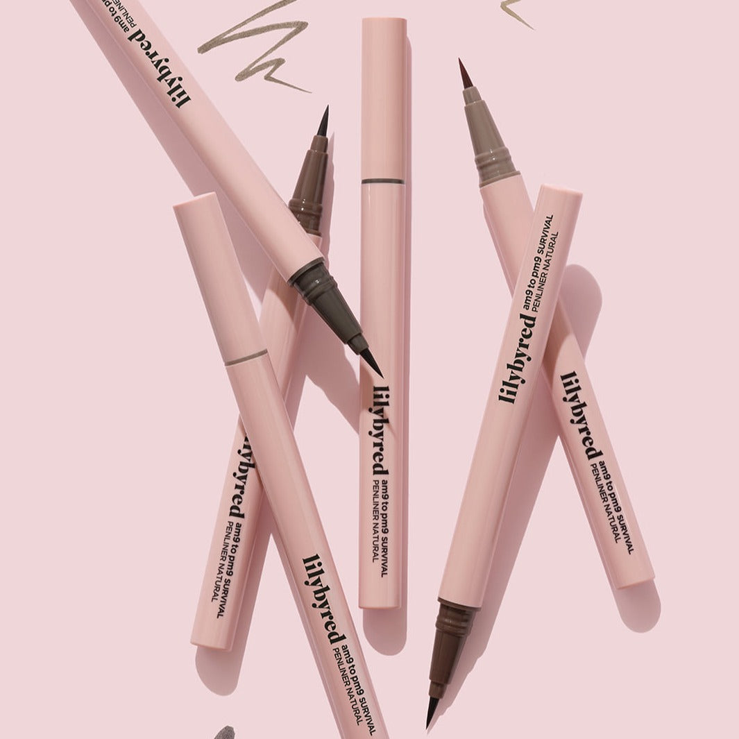 LILYBYRED am9 to pm9 Survival Penliner Natural shown in elegant pink design with precision tips on a pastel background.