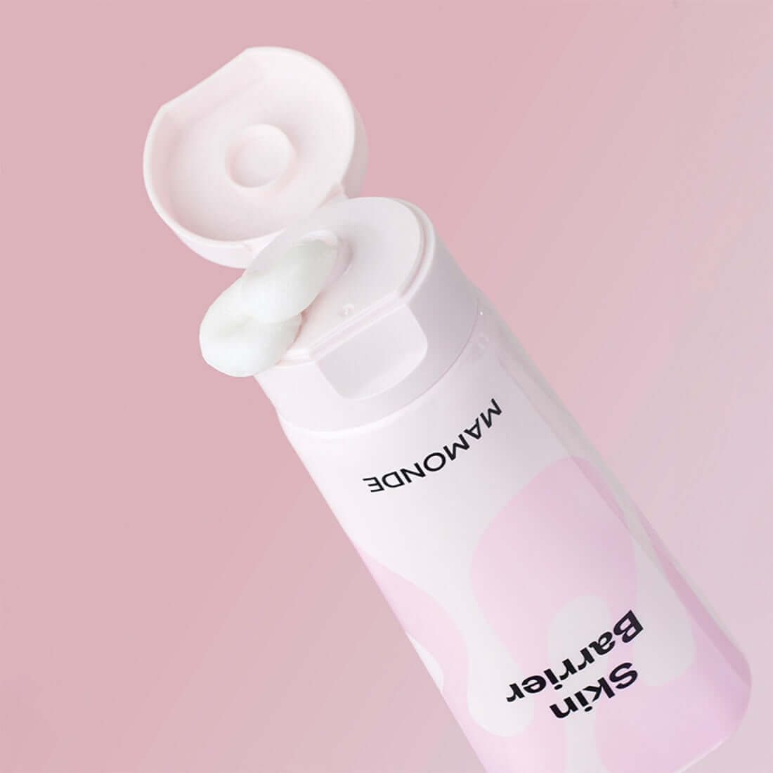 MAMONDE Ceramide Amino Foam 120g with open cap on pink background