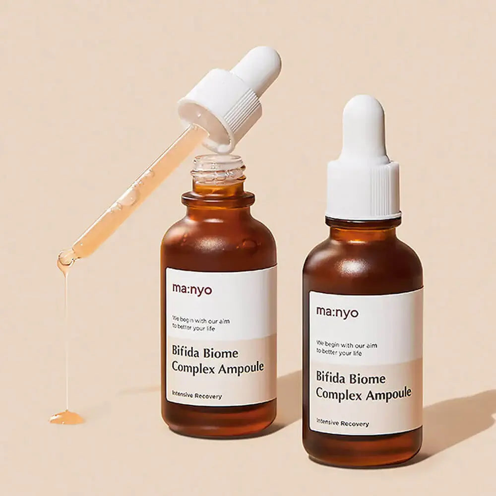 Two bottles of MA:NYO Bifida Biome Complex Ampoule 50m with dropper and liquid
