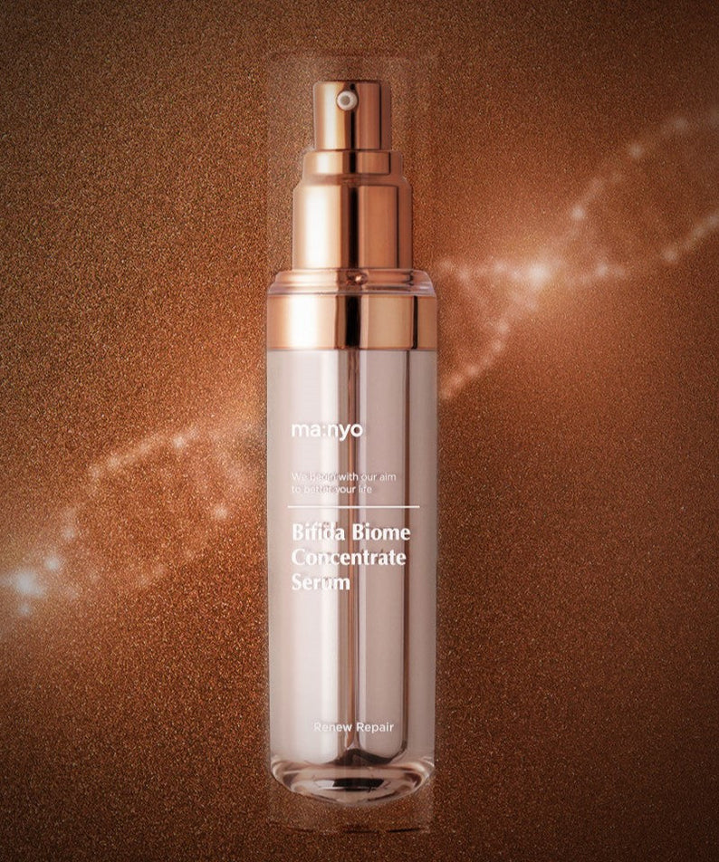 MA:NYO Bifida Biome Concentrate Serum 35ml product image with elegant packaging on a shimmering background.