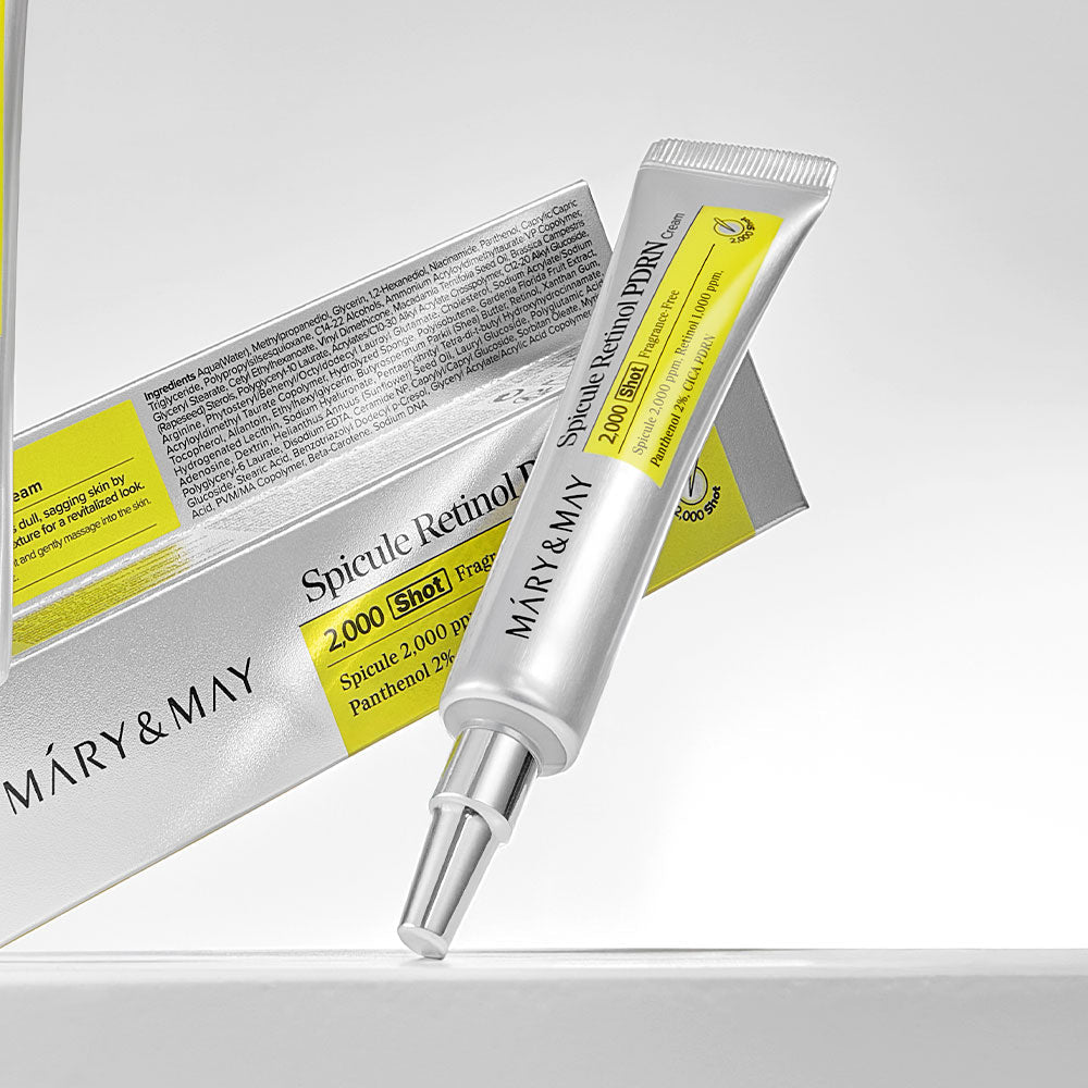 MARY&MAY Speculum Retinol PDRN Cream 15g tube and packaging against a white background
