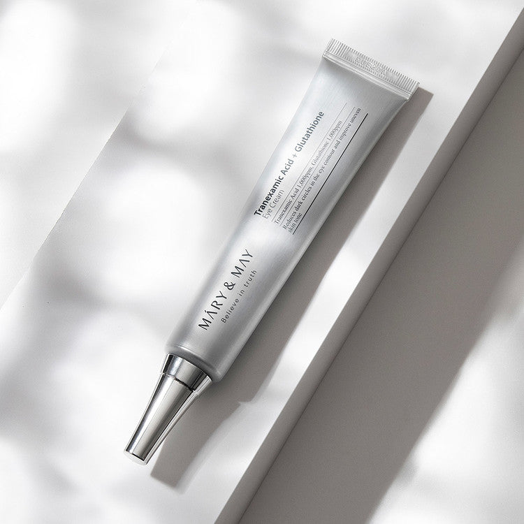 MARY&MAY Tranexamic Acid Glutathione Eye Cream 30ml tube on a white background