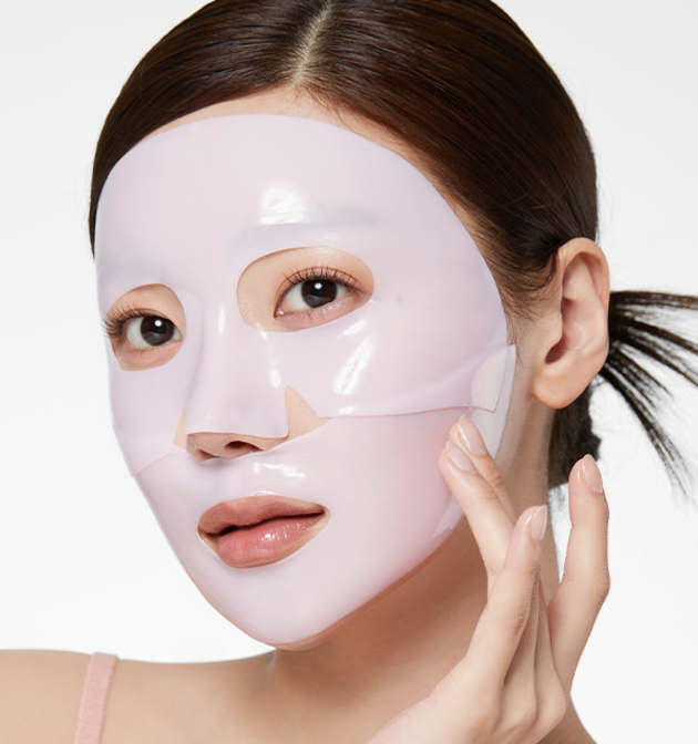 Woman wearing MEDICUBE PDRN Pink Collagen Gel Mask (4 masques) for skincare treatment