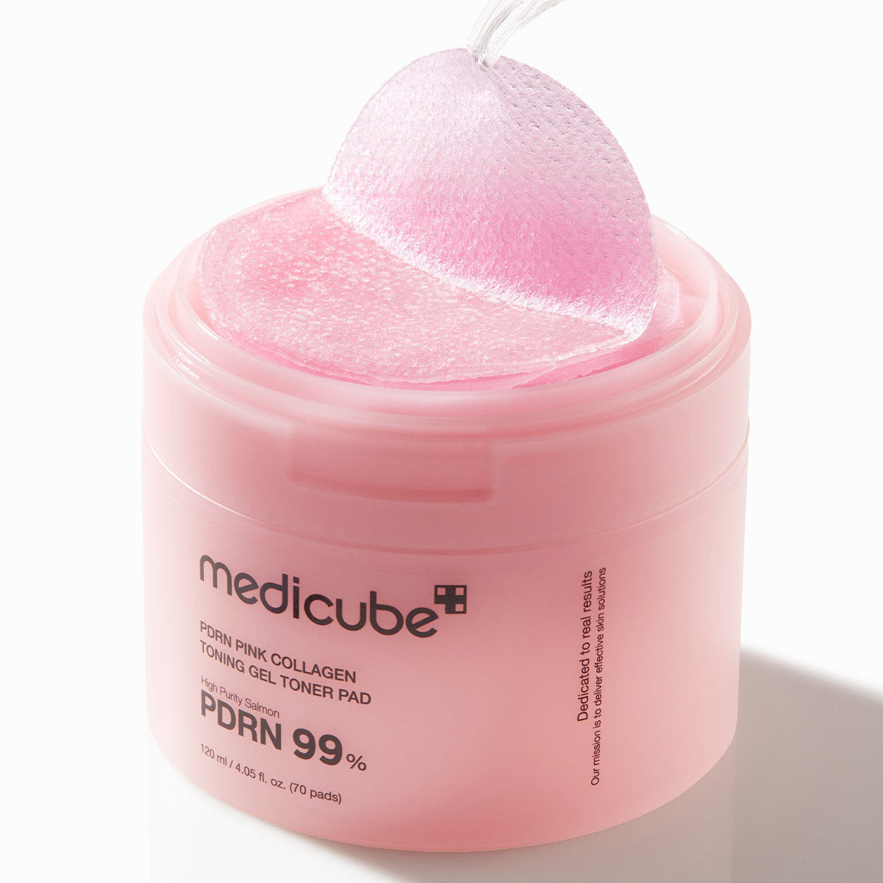 MEDICUBE PDRN Pink Collagen Toning Gel Toner Pad 70pads in pink container with pads visible