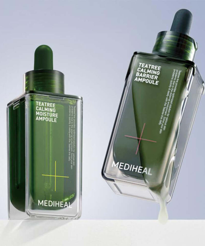 MEDIHEAL Tea Tree Soothing Barrier Ampoule 50ml bottles on display