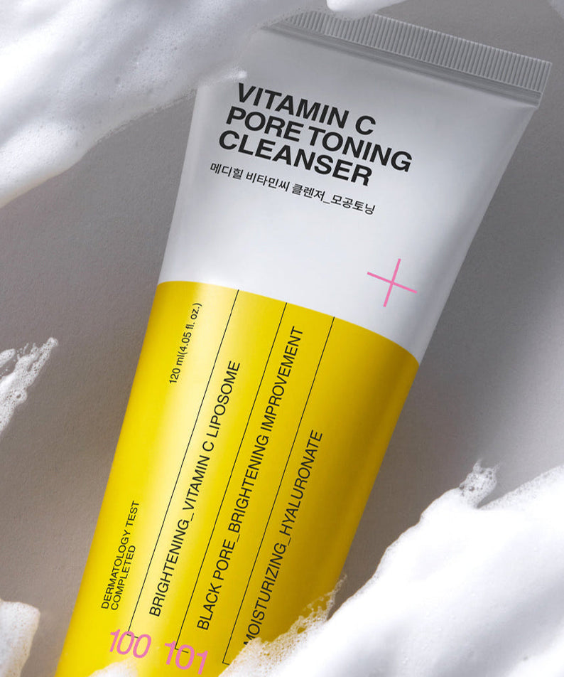 Image of MEDIHEAL Vitamin C Cleanser 120ml in yellow and white packaging on a soft white background.