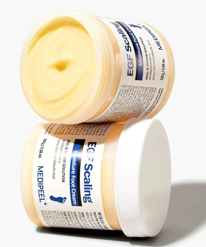 MEDIPEEL EGF Scaling Moisture Foot Cream 130g jars opened showing cream texture