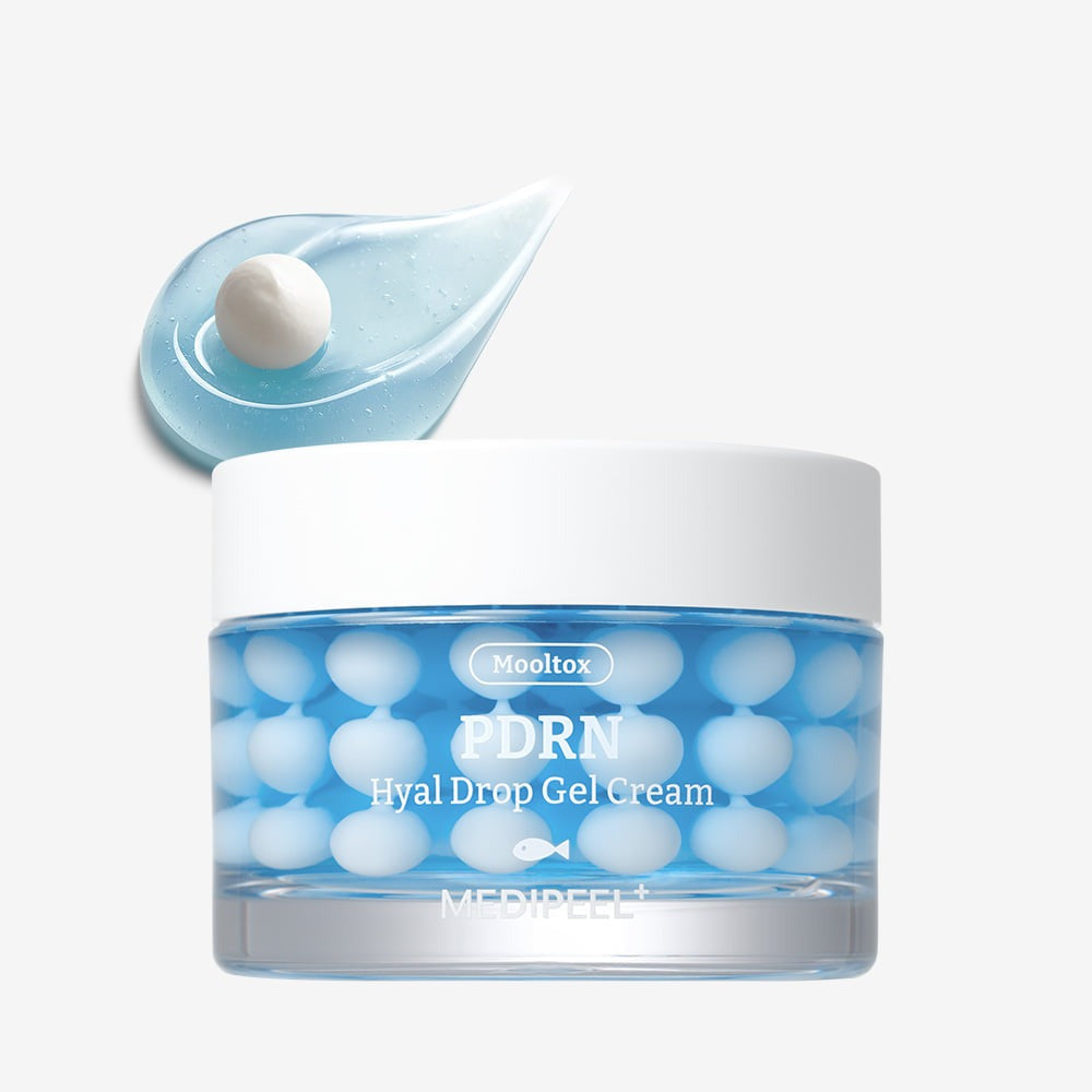 MEDIPEEL Water Tox PDRN Hyal Drop Gel Cream 50g jar and texture swatch