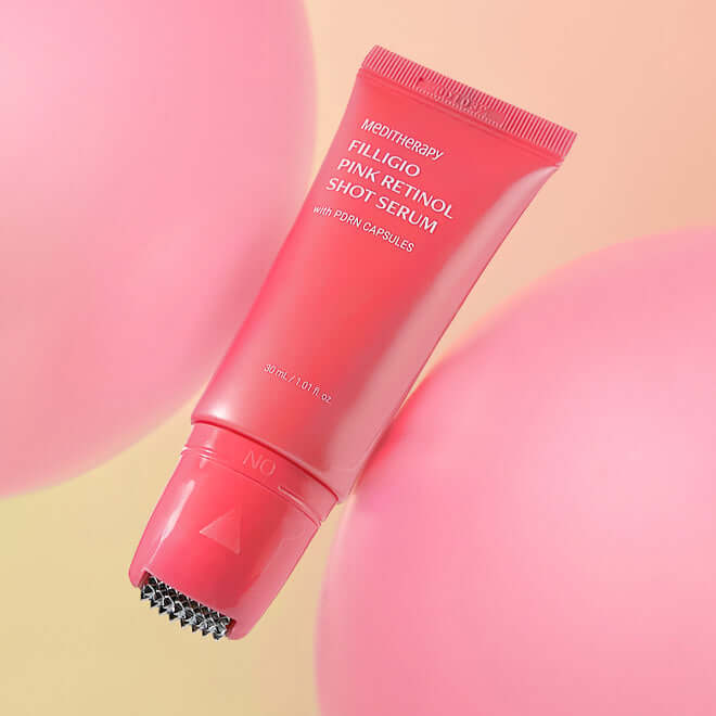 MEDITHERAPY Philizio Pink Retinol Shot Serum 30ml on pink background