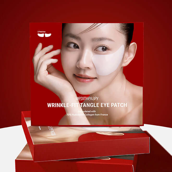 MEDITHERAPY Ringkle Fit Tangle Eye Patch X4 packaging with model applying patch