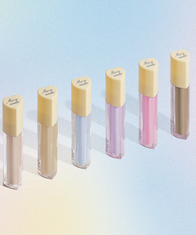 MERRYMONDE Merry Everyday Color Correcting Concealer in six different shades against a gradient background