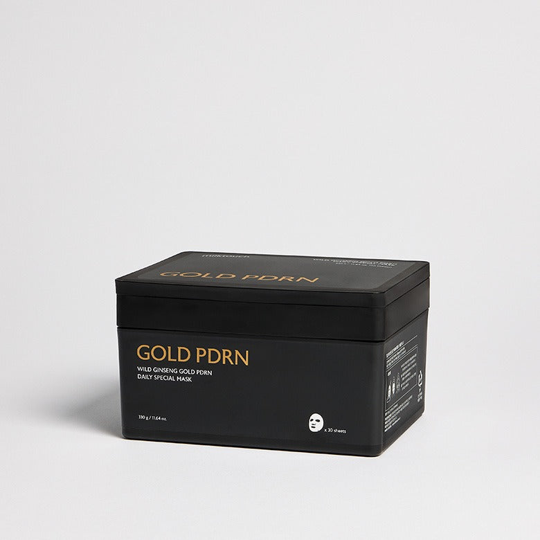 MILK TOUCH Ginseng Gold PDRN Daily Spacail Mask black packaging. Skincare product box on white background.
