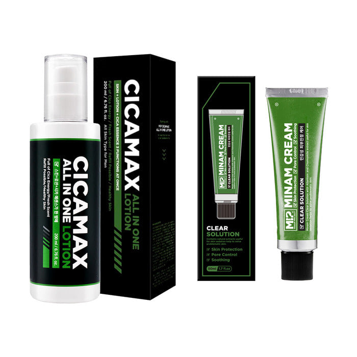 Gentleman Korea product image of MIP Ciciamax All-in-One Lotion + Minam Cream Clear Solution Set packaging and tubes for men’s Korean skincare