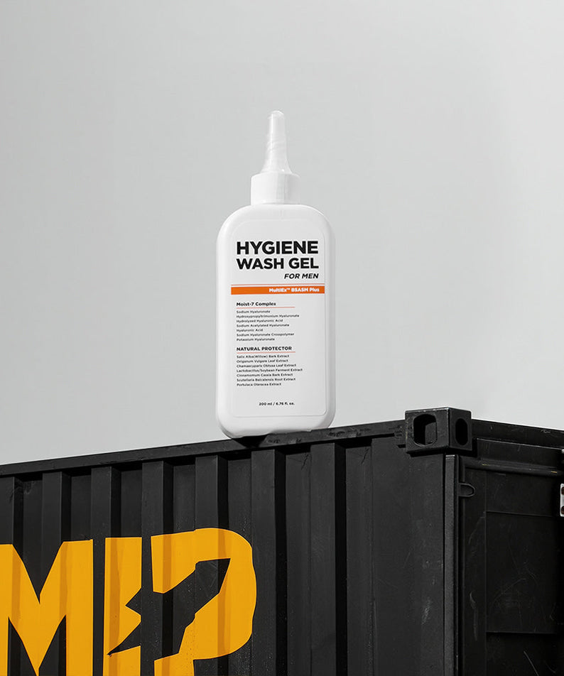 MIP Hygiene Wash Gel Men's Cleanser Set 2 Pieces - Gentleman Korea product image of white bottle on black crate