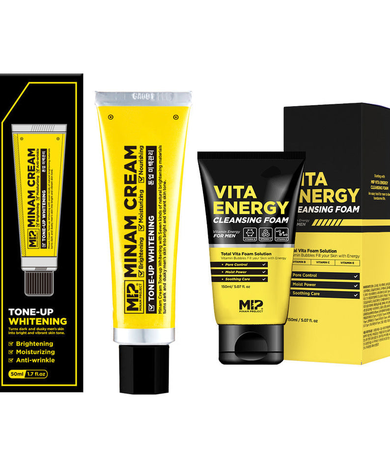MIP Minam Cream Tone-up Whitening + Vita Energy Foam CLeansing - Gentleman Korea Korean men's skincare set