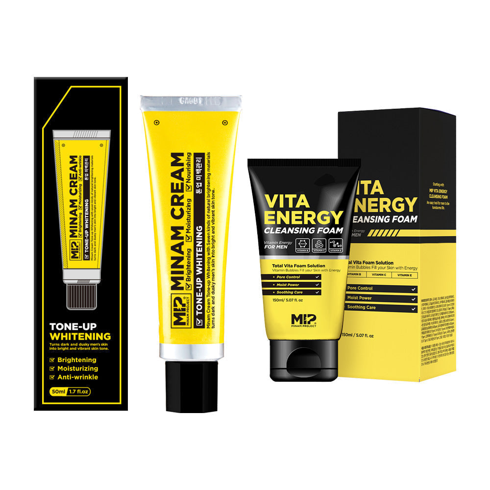 MIP Minam Cream Tone-up Whitening + Vita Energy Foam CLeansing - Gentleman Korea Korean men's skincare set