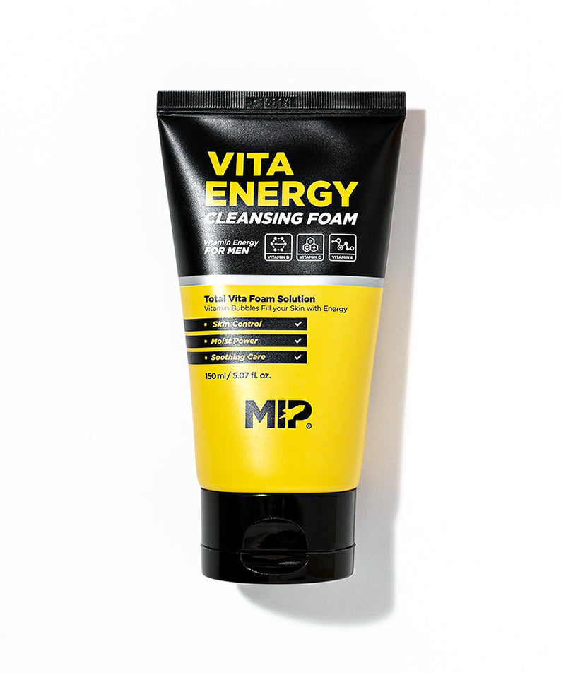 MIP Vita Energy Cleansing Foam 150ml - Gentleman Korea product shot of yellow-black tube for men skincare
