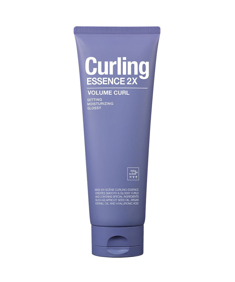 MISE EN SCENE Curling Essence 2X 230ML in a purple tube, ideal for volume curl and moisturizing.