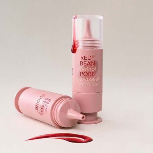MISSHA Pattinol Pore Dead Peel Drops 25 15g, skincare product packaging in pink, open and closed container with product smear