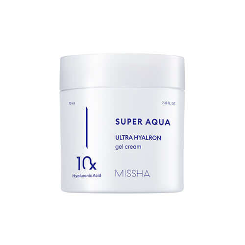 MISSHA Super Aqua Ultra Hyalon Gel Cream 70ml, hydrating skincare product with hyaluronic acid.