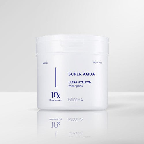 MISSHA Super Aqua Ultra Hyalon Toner Pad 180g product image on a reflective surface