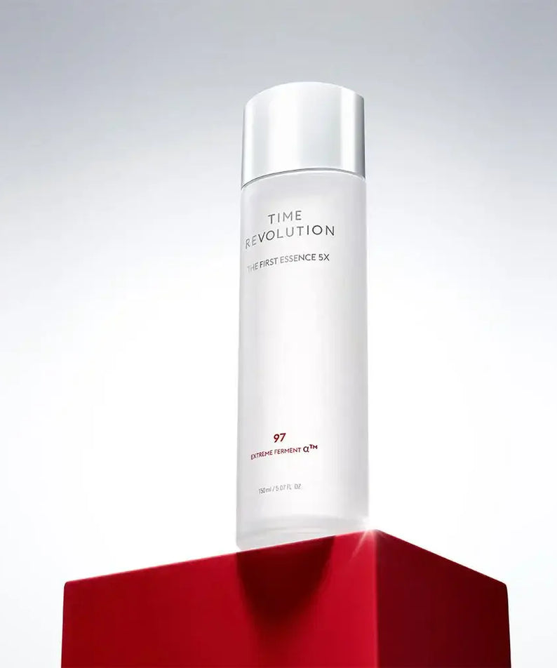MISSHA Time Revolution The First Essence 5X 180ml bottle on red platform