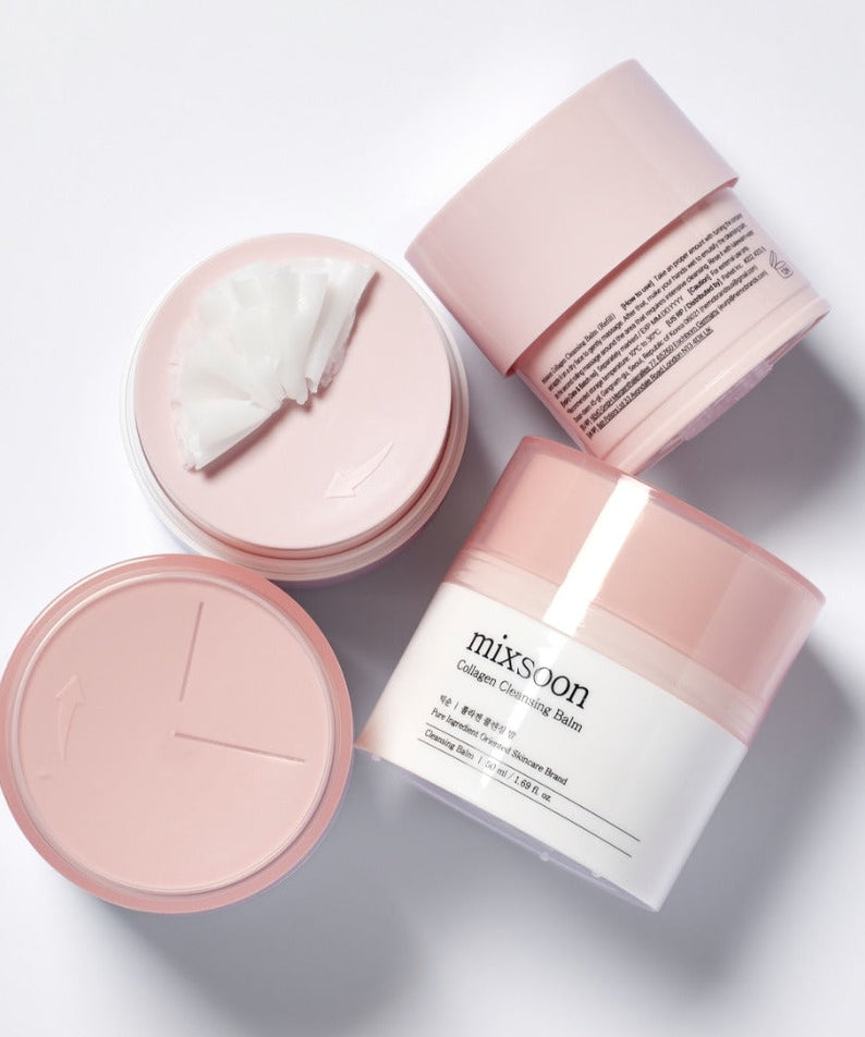 MIXSOON Collagen Cleansing Balm 50ml open containers showcasing product texture and packaging design.