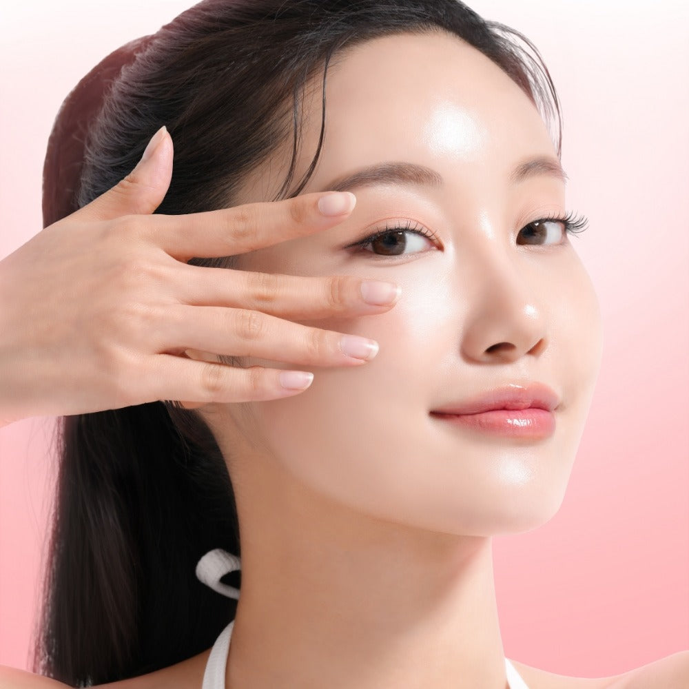 MIXSOON Collagen Hydrogel Eye Patch Single Pack 5 Sheets being used under the eye for skincare and rejuvenation.