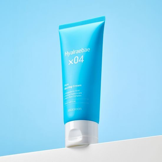 MIXSOON Hyalerbae Pore Blurring Cream 50ml on display with blue background for skincare