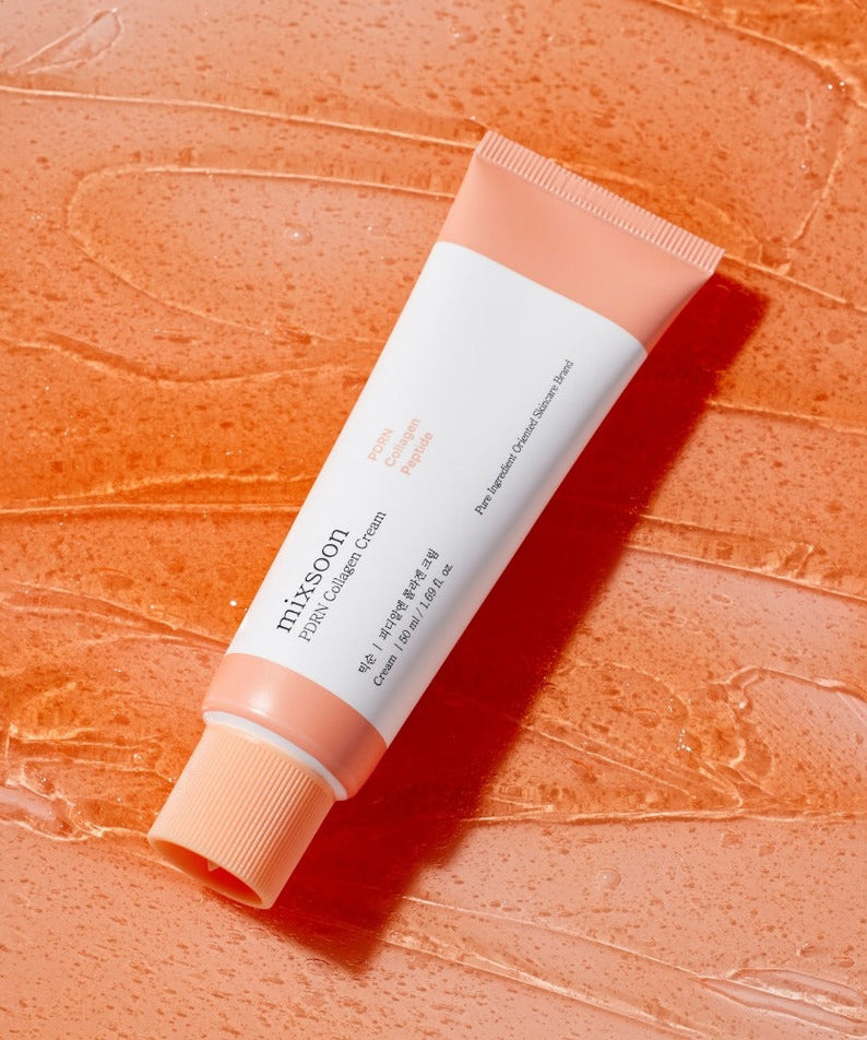 MIXSOON PDRN Collagen Cream 50ml in a stylish orange tube on textured background