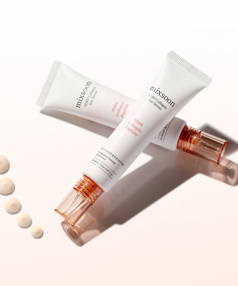 MIXSOON PDRN Collagen Eye Serum 20ml shown with packaging and product swatches