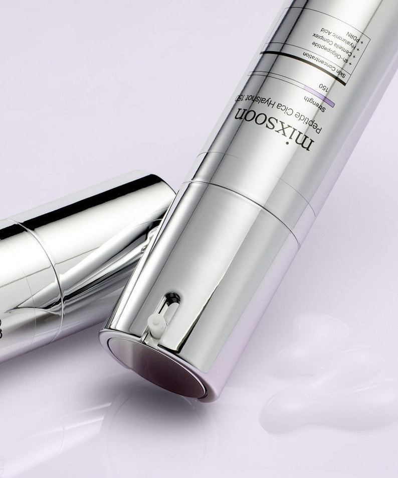 MIXSOON Peptide Cica Hyal Shot 150 50ml serum bottle on a light background with liquid drops