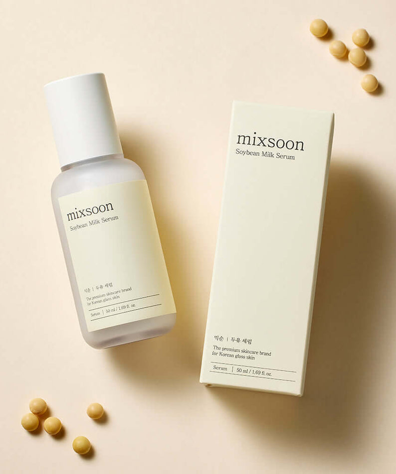 MIXSOON Soybean Milk Serum 50ml bottle and packaging with soybeans