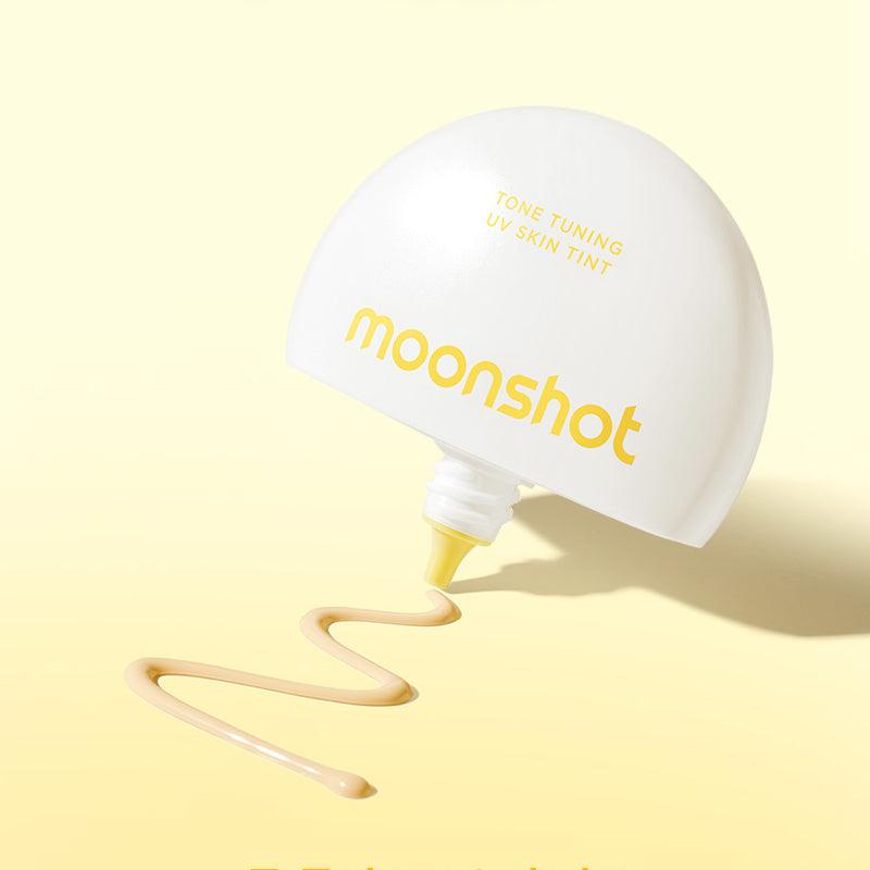 MOONSHOT Tone Tuning UV Skin Tint SPF50+ PA++++ with creamy tint texture on pale yellow background