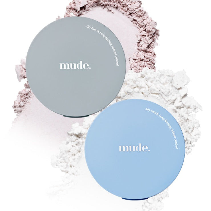 MUDE Settingn Powder Patch with two color options, pink and white, for flawless makeup finish.