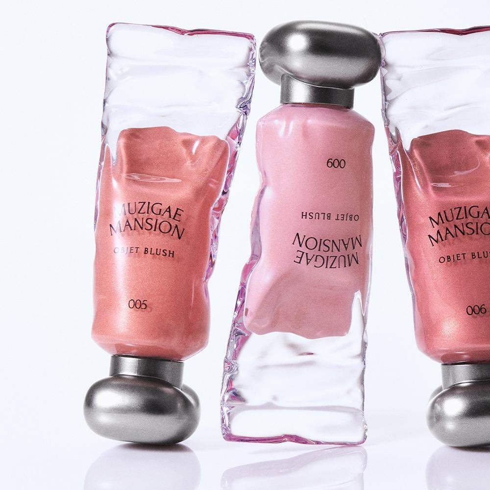 MUZIGAE MANSION Object Blush 5ml tubes in various shades on a white background.
